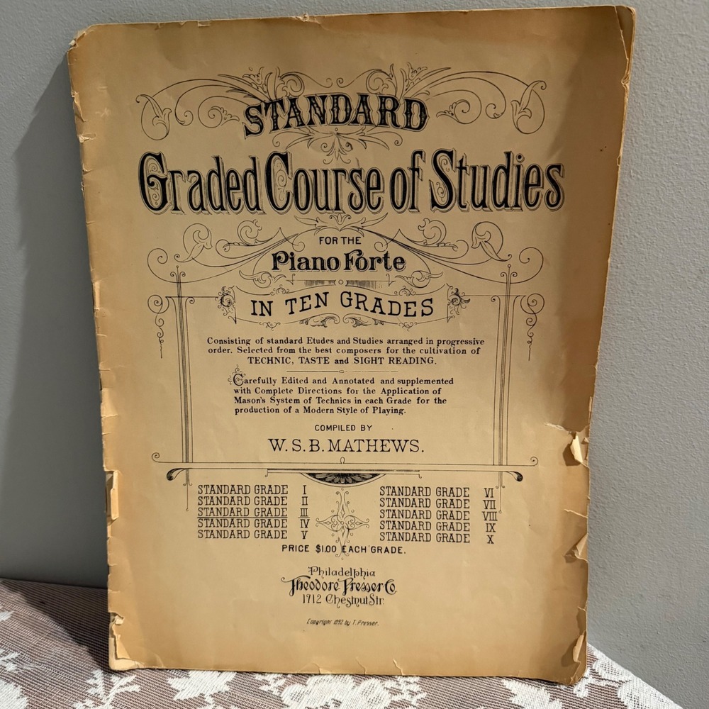 Theodore Presser Piano Course Studies 1892 Antique Sheet Music Victorian